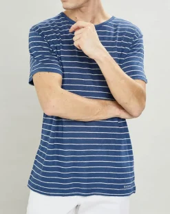 Homme Hackett London T-Shirt 100% Lin marinière bleu moyen