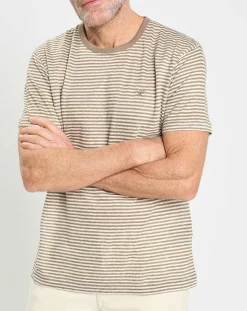 Hackett London T-Shirt 100% Lin Regular Fit Bat à rayures beige foncé