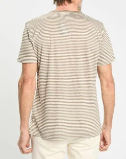 Hackett London T-Shirt 100% Lin Regular Fit Bat à rayures beige foncé