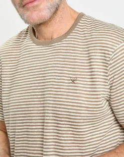Hackett London T-Shirt 100% Lin Regular Fit Bat à rayures beige foncé