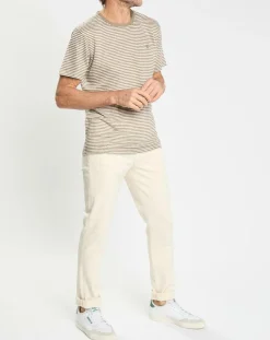 Hackett London T-Shirt 100% Lin Regular Fit Bat à rayures beige foncé