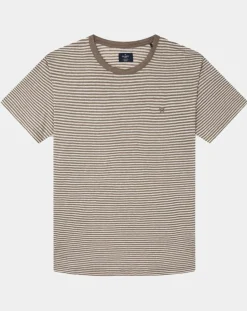 Hackett London T-Shirt 100% Lin Regular Fit Bat à rayures beige foncé