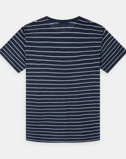 Outlet Hackett London T-Shirt 100% Lin Regular Fit Marinière bleu/blanc