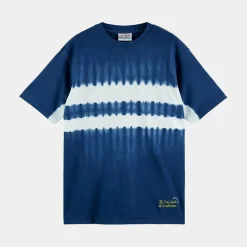 Homme Scotch & Soda T-Shirt Ample 100% Coton Bio Tie & Dye bleu