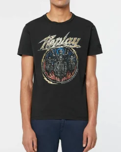 New Replay T-Shirt Biker Skull noir
