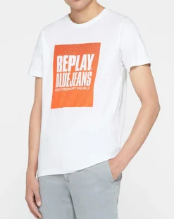 Outlet Replay T-Shirt box logo blanc