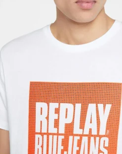 Outlet Replay T-Shirt box logo blanc