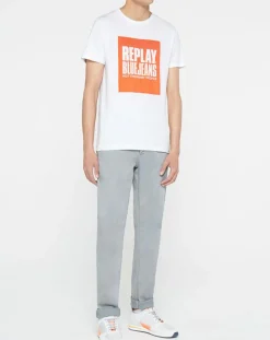 Outlet Replay T-Shirt box logo blanc
