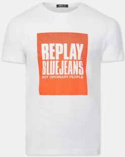 Outlet Replay T-Shirt box logo blanc