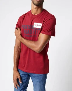 Homme Pepe Jeans T-Shirt Broderick Logo bordeaux