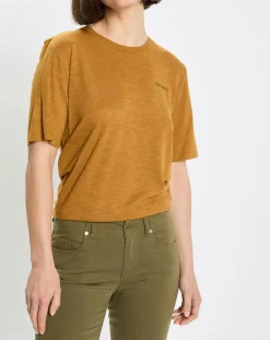 Femme Marc O'Polo T-Shirt Col rond inscription poitrine moutarde