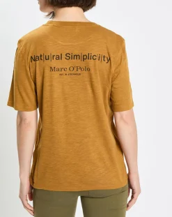 Femme Marc O'Polo T-Shirt Col rond inscription poitrine moutarde