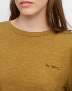 Femme Marc O'Polo T-Shirt Col rond inscription poitrine moutarde