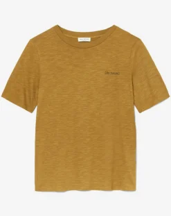 Femme Marc O'Polo T-Shirt Col rond inscription poitrine moutarde