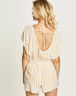 Femme Passionata T-Shirt de pyjama Havanna rayé milk/beige