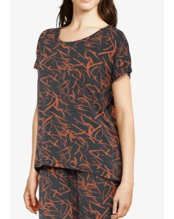 Femme Femilet T-Shirt de pyjama Volcano imprimé noir/orange