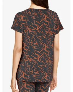 Femme Femilet T-Shirt de pyjama Volcano imprimé noir/orange