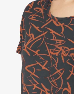 Femme Femilet T-Shirt de pyjama Volcano imprimé noir/orange