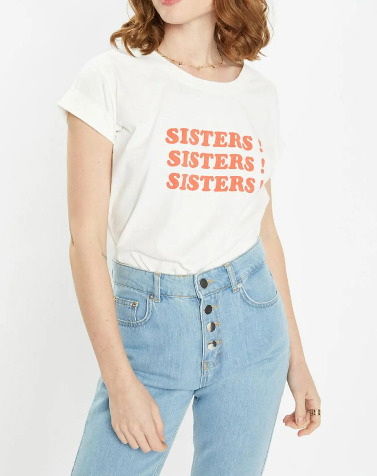 Femme Galeries Lafayette T-Shirt en Coton Bio Sisters blanc