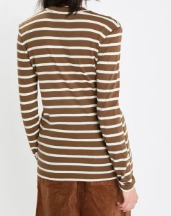 Femme Marc O'Polo T-Shirt en Coton mélangé Turtle rayé écru/marron