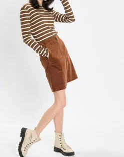 Femme Marc O'Polo T-Shirt en Coton mélangé Turtle rayé écru/marron