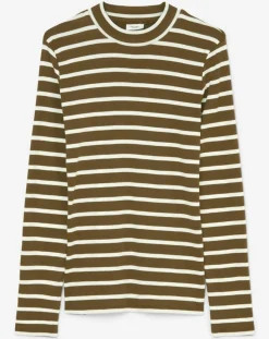 Femme Marc O'Polo T-Shirt en Coton mélangé Turtle rayé écru/marron
