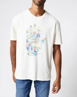 Homme Pepe Jeans T-Shirt en Lin mélangé Print Main Sergio écru