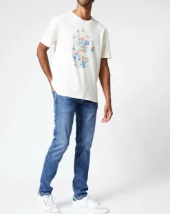 Homme Pepe Jeans T-Shirt en Lin mélangé Print Main Sergio écru
