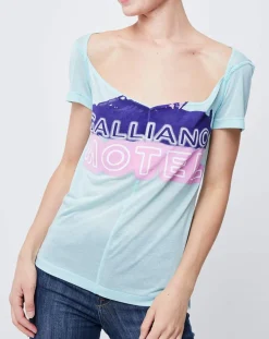 John Galliano T-Shirt fin imprimé turquoise/multicolore