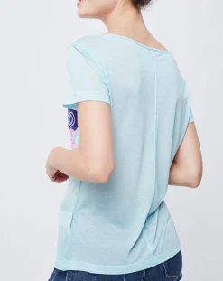 John Galliano T-Shirt fin imprimé turquoise/multicolore