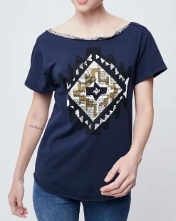Outlet John Galliano T-Shirt imprimé avec nœud au dos bleu marine/multicolore