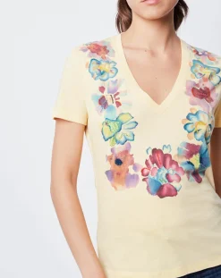 Sale John Galliano T-Shirt imprimé avec perles jaune/multicolore