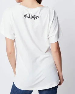 Femme John Galliano T-Shirt imprimé blanc cassé/noir