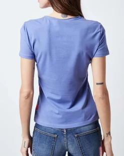 Femme John Galliano T-Shirt imprimé drapeau bleu lavande