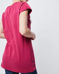 Femme John Galliano T-Shirt imprimé Gazette avec broderie et perle rose foncé/multicolore