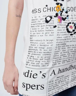 Femme John Galliano T-Shirt imprimé Gazette et fleurs blanc cassé/multicolore