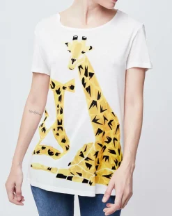Femme John Galliano T-Shirt imprimé girafes blanc cassé/jaune/noir
