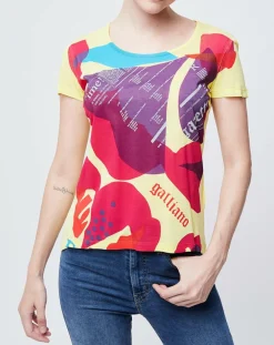 Outlet John Galliano T-Shirt imprimé jaune/multicolore