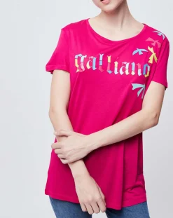 New John Galliano T-Shirt imprimé rose/multicolore