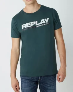 Homme Replay T-Shirt Logo vert