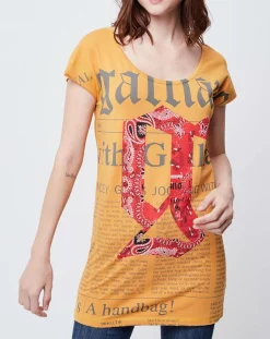 Femme John Galliano T-Shirt long Gazette orange/rouge/gris