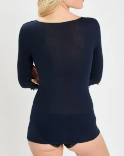 Femme Mare T-Shirt manches 3/4 col rond bleu marine