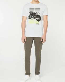 Clearance Replay T-Shirt Moto Bike blanc