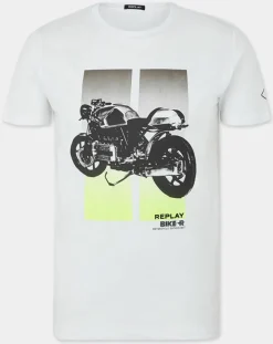 Clearance Replay T-Shirt Moto Bike blanc