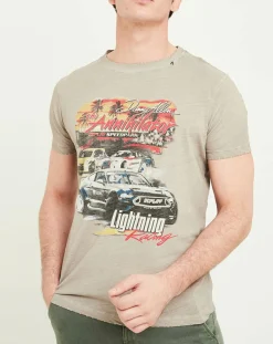 Replay T-Shirt Print Racing beige