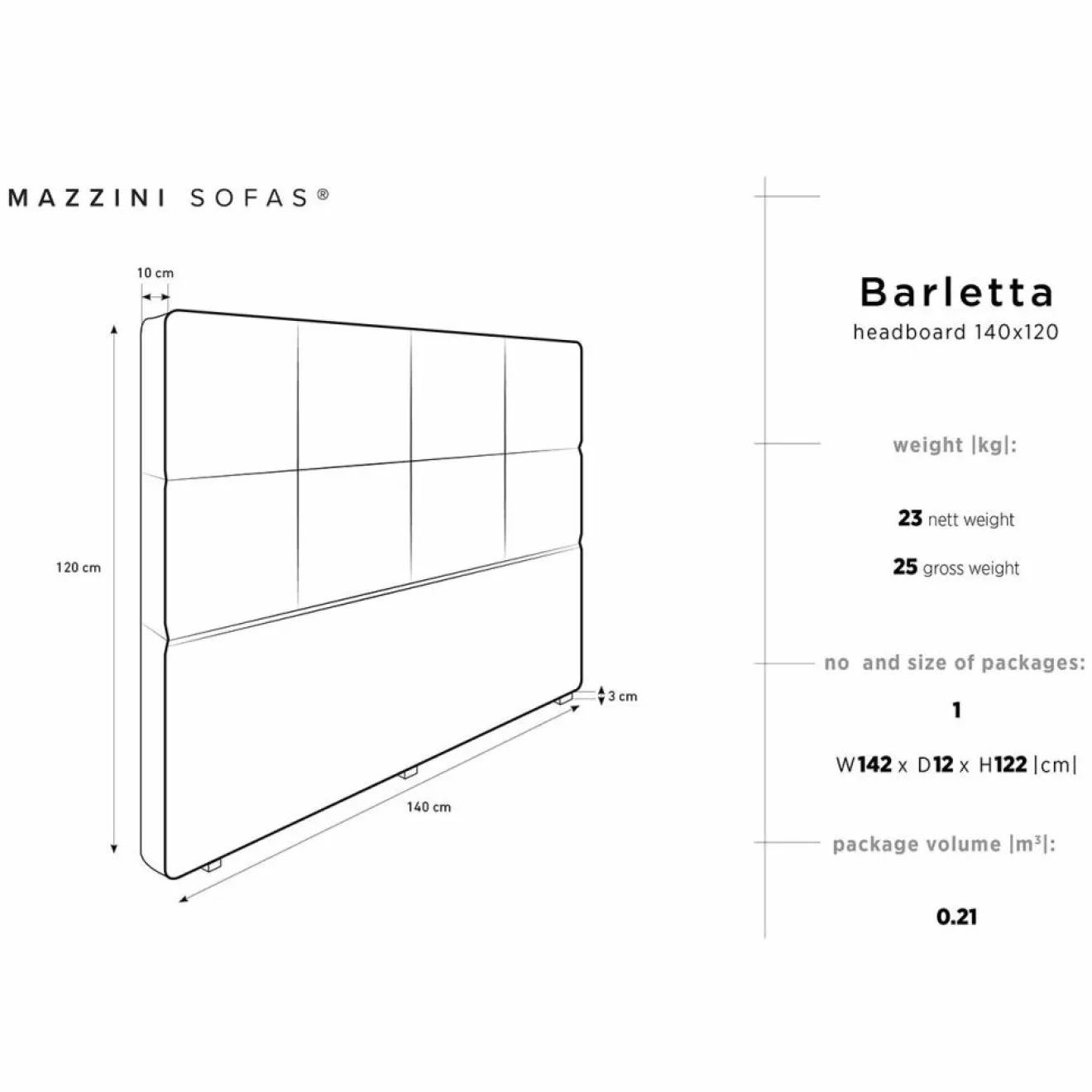 Hot Mazzini Sofas Tête de lit Barletta noire - 140x120 cm