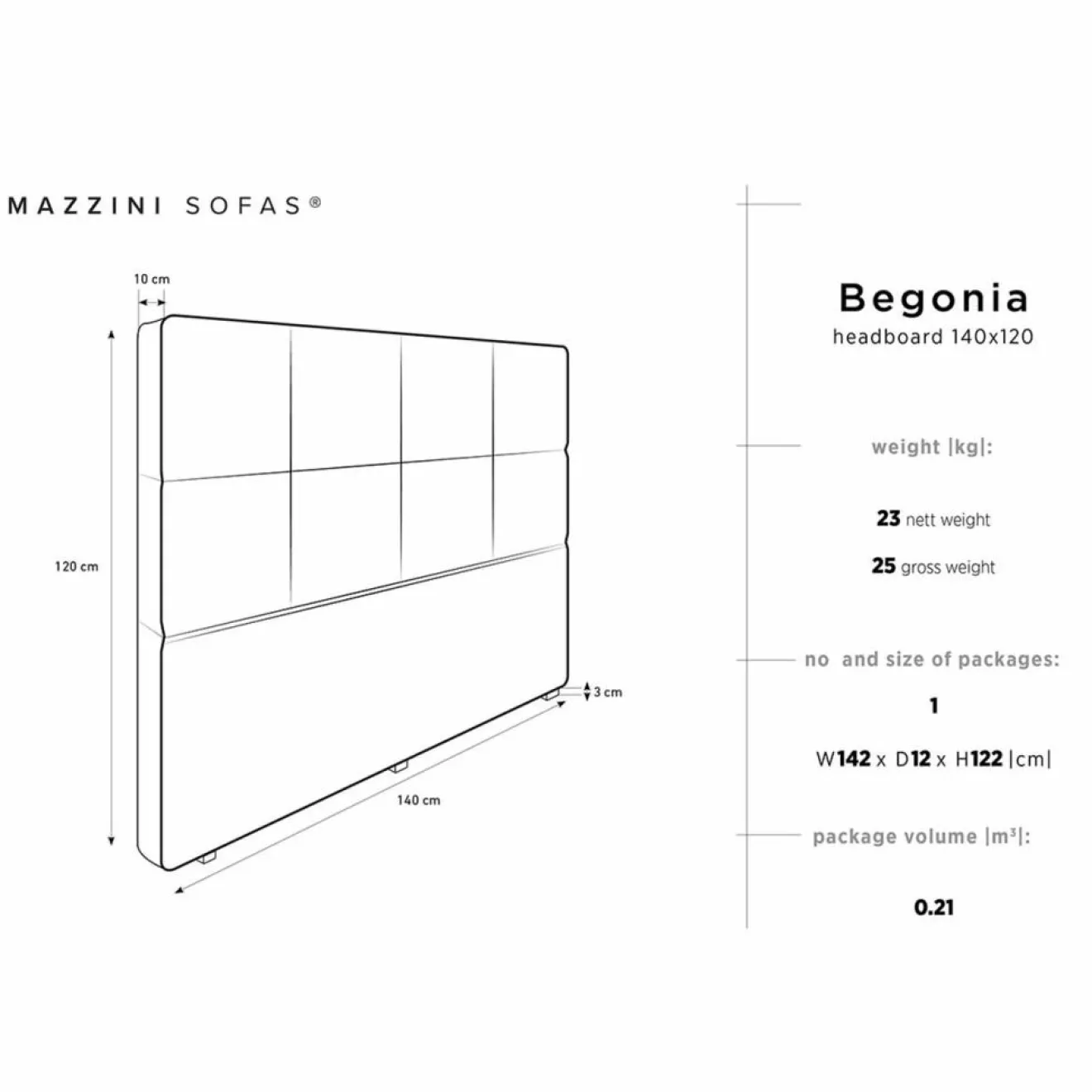 Mazzini Sofas Tête de Lit en Velours Begonia gris foncé - 140x120 cm