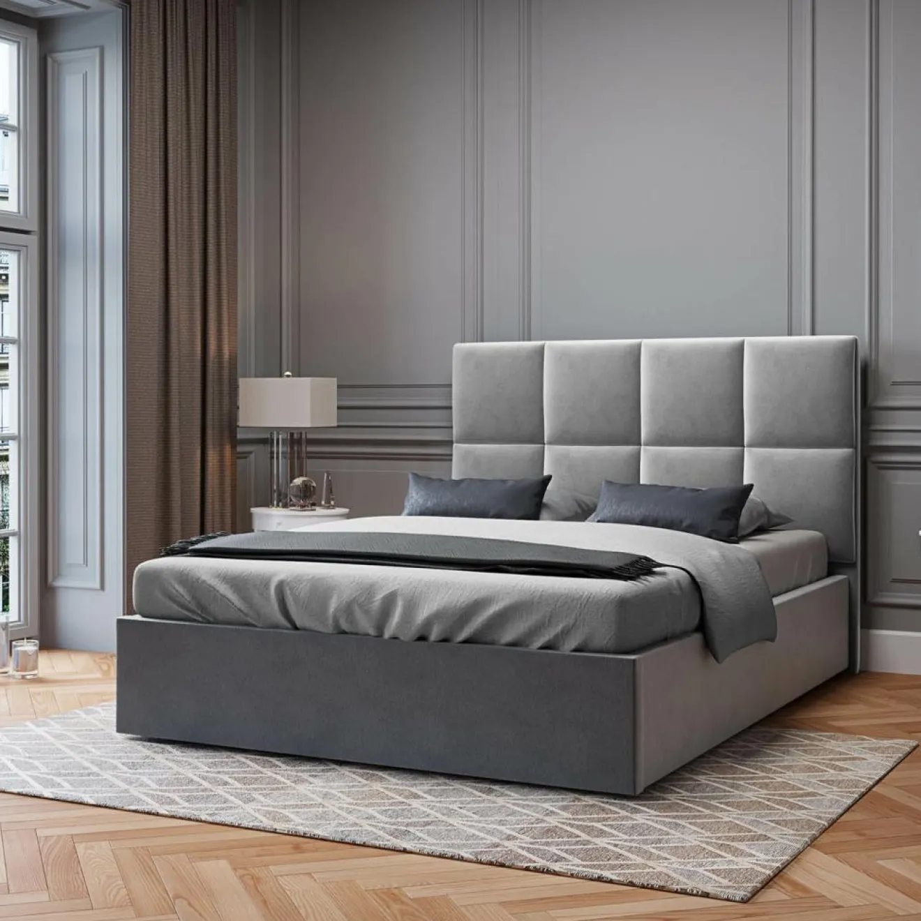 Hot Mazzini Sofas Tête de Lit en Velours Begonia gris clair - 140x120 cm