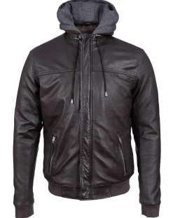 Homme Blue Wellford Veste à capuche en Cuir Briac marron