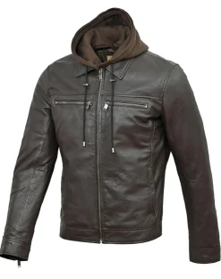 Homme Chyston Veste à capuche en Cuir Niort marron